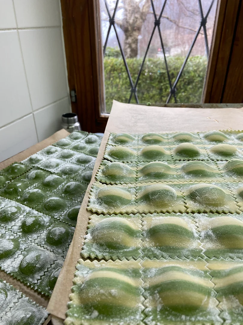 Handmade spinach ravioli